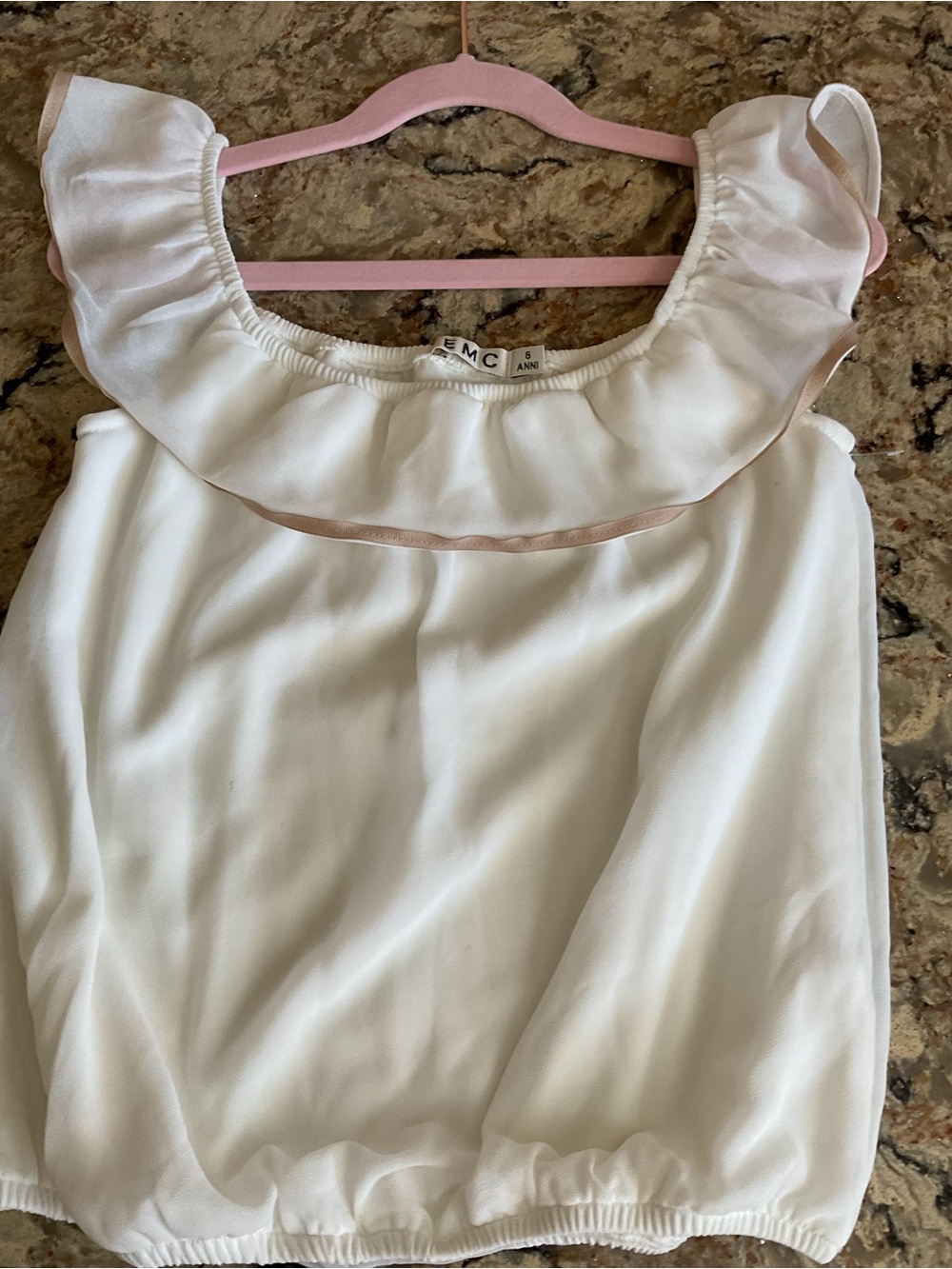 Girls Cream Ruffle-Neck Sleeveless Tunic with Tan Trim size 6 new